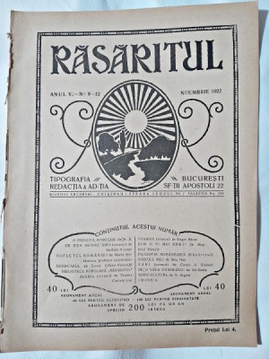 Revista Rasaritul, anul V, nr.9-12/1922 foto