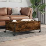 vidaXL Măsuță cafea cu&nbsp;roți stejar fumuriu 91x55x34 cm lemn&nbsp;prelucrat