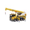 Camion cu macara Bruder Scania Super 560R Liebherr, lumini si sunete. Brat telescopic 1.30m, picioare sprijin, contragreutate