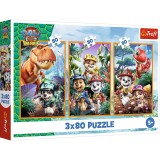 Puzzle trefl 3x80 patrula catelusilor eroii dinozaurilor