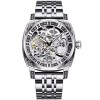 Ceas barbatesc TIO Skeleton Mecanic Automatic, Argintiu, Curea Otel inoxidabil, Casual, 42mm, Rezistent la apa