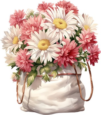 Sticker decorativ, Flori Crizanteme, Alb, 68 cm, 1363STK-12 foto