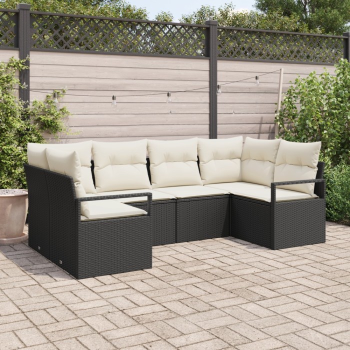 Set canapea gradina Gossi 6 piese perne negru poli ratan, canapea gradina Gossi 2 locuri spatiu stocare &amp; perne negru poli ratan