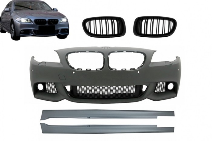 Bara Fata cu Praguri Laterale si Grile Centrale BMW Seria 5 F10 F11 (07.2010-2013) Non LCI Sedan Touring M-Technik Design Performance AutoTuning
