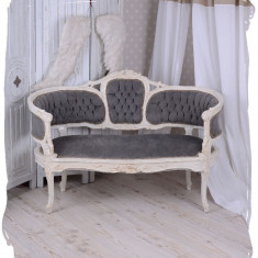 Sofa din lemn masiv alb cu tapiterie gri soarece CAT099D19