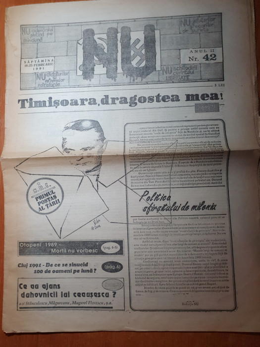 ziarul &quot; nu &quot; 18-25 februarie 1991-articolul - timisoara dragostea mea