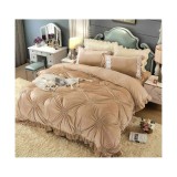 Cumpara ieftin Lenjerie de Pat, din Catifea cu Broderie pentru Pat Dublu, 4 Piese, Maro Deschis - JOJ193