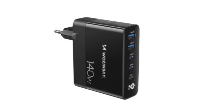 &amp;Icirc;ncărcător de perete Wozinsky CGWCB 140W GaN 3 x USB-C / 2 x USB-A - negru foto