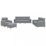 Set de canapele cu perne, 4 piese, gri deschis, material textil