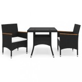 VidaXL Set mobilier grădină, 3 piese, negru, poliratan și lemn acacia 3058314