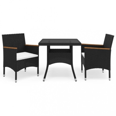 Set mobilier gradina, 3 piese, negru, poliratan si lemn acacia foto