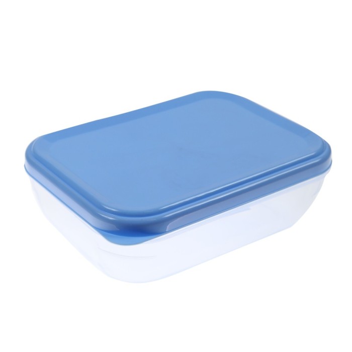 Caserola alimente, Plastina, plastic, dreptunghiulara, transparent + albastru, 0.5 L