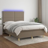 Cumpara ieftin Pat cu arcuri, saltea și LED, gri taupe, 140x200 cm, textil