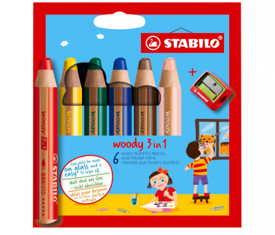 Set 5 creioane colorate + ascutitoare STABILO - SECOND foto