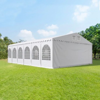 Cort evenimente, pavilion 12x6x3.7 m, PVC ignifugat, suprafata 72 mp, 12 ferestre, cadru otel galvanizat, alb foto