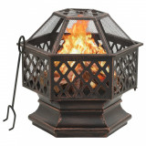 Vatra de foc rustica, cu vatrai, 62x54x56 cm otel, XXL GartenMobel Dekor, vidaXL