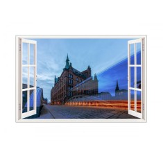 Sticker decorativ, Fereastra 3D, Oras, 85 cm, 547STK