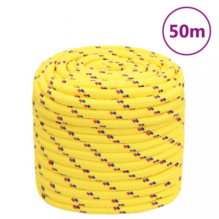 vidaXL Fr&acirc;nghie de barcă, galben, 16 mm, 50 m, polipropilenă