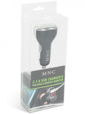 Adaptor De Incărcare Cu Conectare La Bricheta Auto 2 x USB, Cu Voltmetru Si Ampermetru Negru Mnc 55054BK foto