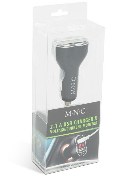 Adaptor De Incărcare Cu Conectare La Bricheta Auto 2 x USB, Cu Voltmetru Si Ampermetru Negru Mnc 55054BK