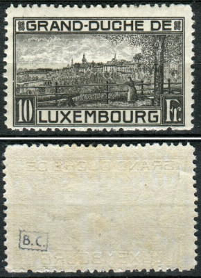 Luxembourg 1923 View of Luxembourg 10Fr Mi.143A SIGNED MH AM.412 foto