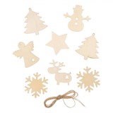Set 8 Decoratiuni Craciun Lemn, Ornamente Brad, Fulgi, Brazi, Inger, Stea, Om Zapada, Ren, Rustic, DIY