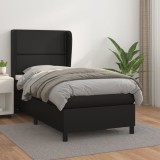 VidaXL Pat box spring cu saltea, negru, 100x200 cm, piele ecologică