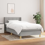 vidaXL Pat box spring cu saltea, gri deschis, 100x200 cm, textil