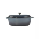 Oala de copt din fonta emailata pentru rata, 36 cm, 7,5 litri, Albastru Otel Handy KitchenServ