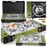 Aragaz de camping portabil, 2 arzatoare, 2x2500W, verde, folosit cu butelie de gaz butan(neinclus), JollyMag, 114503