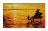 Cumpara ieftin Tablou pictat manual - Pianistul, stilizat - 100x60cm ulei pe panza in cutit efect 3D, Spectaculos