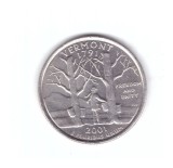 Moneda SUA 25 centi/quarter dollar 2001 D, Vermont 1791, stare foarte buna, curata