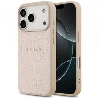 Husa MagSafe pentru Apple iPhone 17 Pro, Guess, Saffiano Classic Logo, Roz foto