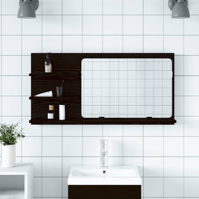 vidaXL Dulap cu oglindă pentru baie, stejar negru, 90x11x45 cm, lemn stratificat