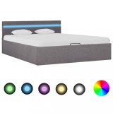 Gossi cadru pat hidraulic cu lada si led gri taupe 140x200 cm textil