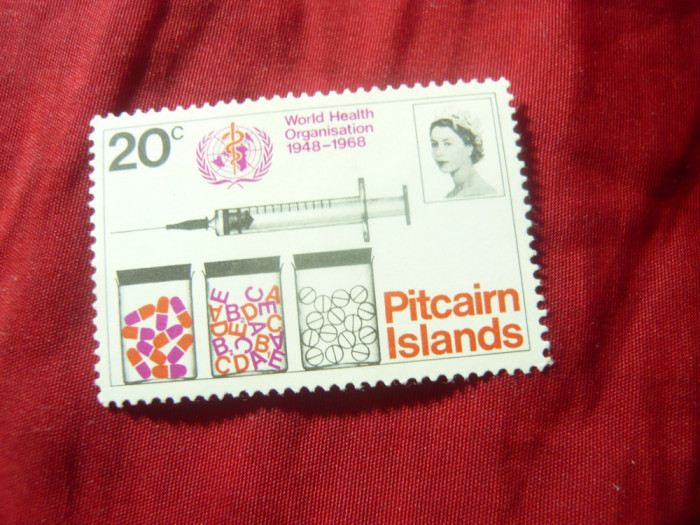 Timbru Pitcairn Isl. 1968 - 20 Ani organizatia WHO