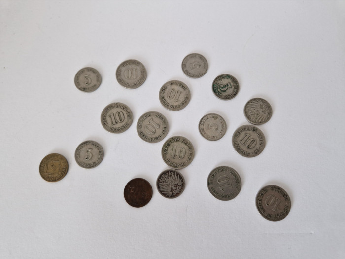 Lot de 16 Monede Germania-5 Deutsches Reich Mark Perioada 1876-1906