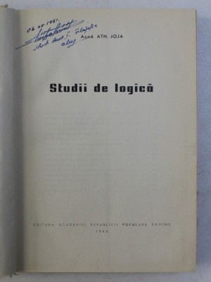STUDII DE LOGICA de ATH. JOJA, 1960 foto