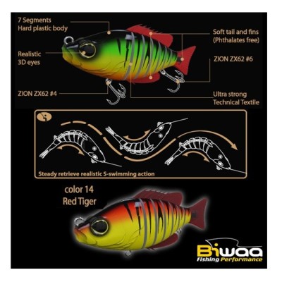 Vobler Swimbait Biwaa Seven Section Red Tiger 15cm 60g foto