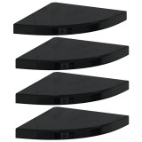Cumpara ieftin Rafturi colt perete 4 buc, negru extralucios, 35x35x3,8 cm, MDF