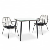 Set mobilier de gradina 3 piese Naoki Comfy, Pakoworld, masa cu 2 scaune, metal/ratan sintetic, negru/gri