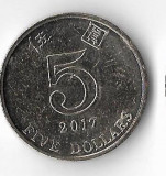 Moneda 5 dollars 2017 - Hong Kong, muchie securizata, cotatii bune!, Asia, Cupru-Nichel