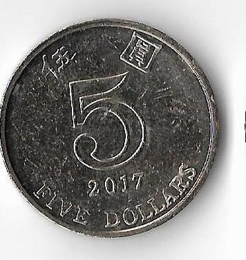 Moneda 5 dollars 2017 - Hong Kong foto