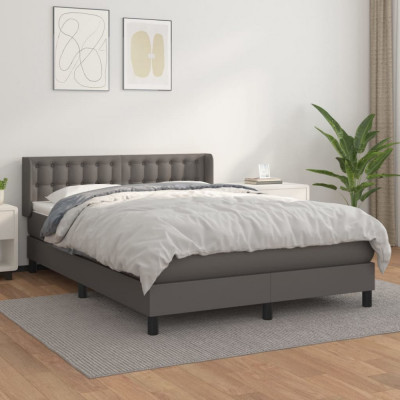 vidaXL Pat box spring cu saltea, gri, 140x200 cm, piele ecologică foto