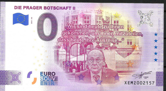 !!! 0 EURO SOUVENIR - GERMANIA , DIE PRAGER BOTSCHAFT II - 2021.65 - UNC