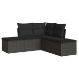 Set mobilier de gradina cu perne, 5 piese, negru, poliratan