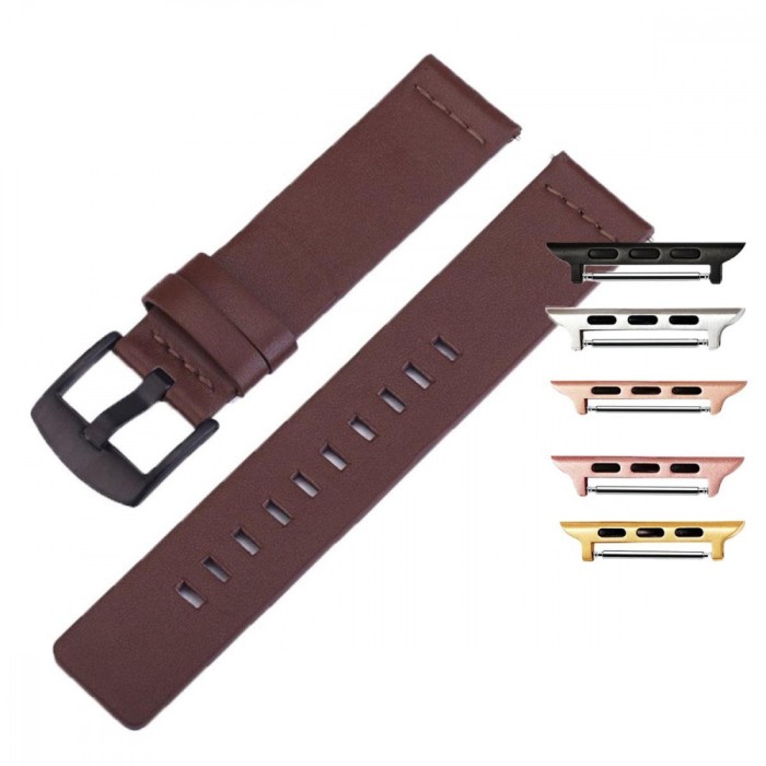 Curea piele naturala, compatibila Apple Watch 9|8|7|6|5|4|3|2|1 Series, 41mm|40mm|38mm, Maro