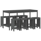 Set bar de gradina, 9 piese, gri, lemn masiv de pin
