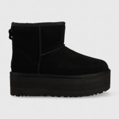 UGG bocanci de piele W Classic Mini Platform , culoarea negru