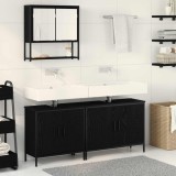 vidaXL Set de mobilier pentru baie cu raft 3 pcs Negru Lemn compozit 3334366